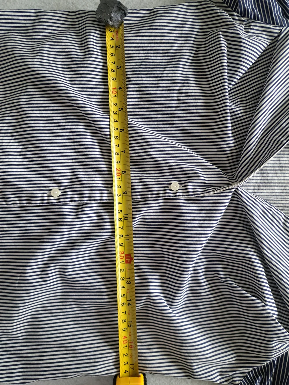 H&M 100% Cotton Navy Blue and White Striped Off-Shoulder Button-Down Shirt - Picture 8 of 14